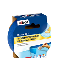 Малярная клейкая лента UNIBOB Профи 25 мм х 25 м для наружн. работ, синий