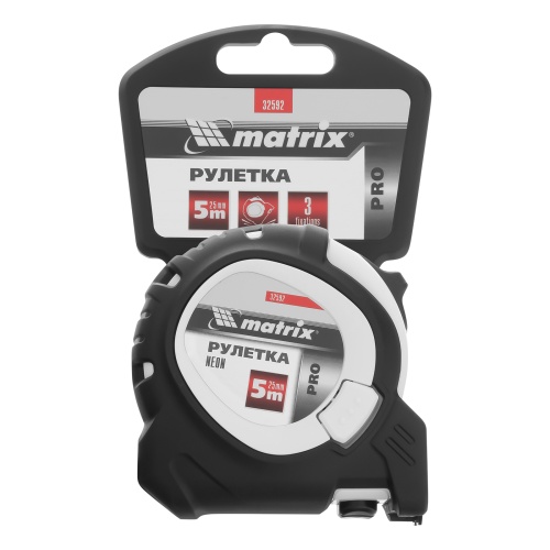 Рулетка Neon,5 м x 25 мм,обрезиненный корпус,3 фиксации,Pro Matrix фото 7