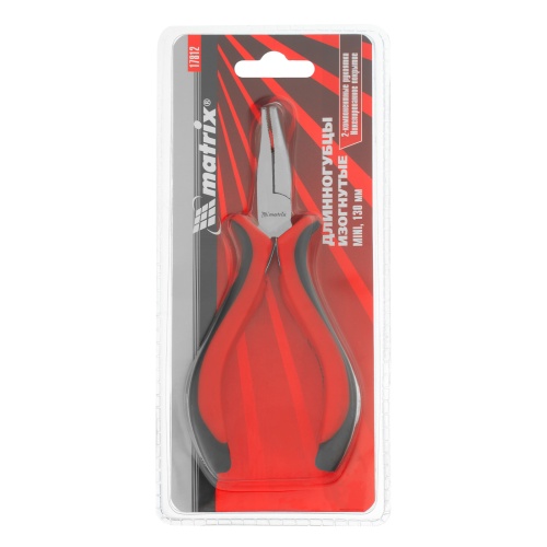 Длинногубцы изогнутые Mini, 130 мм, никелированные, авторазжим, двухкомпонентные рукоятки Matrix фото 6