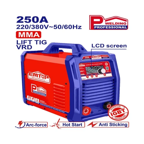 Инверторный сварочный аппарат EMTOP MMA/TIG Lift, входное напряжение (В): 220-240/380-400, фаза: одиночная, частота (Гц): 50/60, выходной ток (А): 30-250 EWDEM2567 фото 3