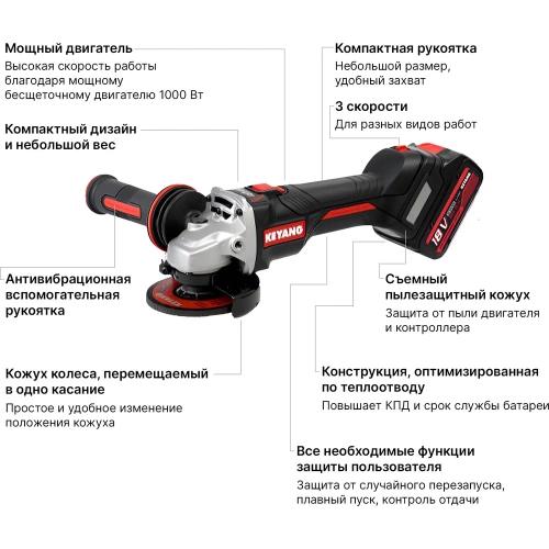 Бесщеточная угловая шлифмашина KEYANG DG20BLH-125SV (Bare) 125 мм фото 3 Бесщеточная угловая шлифмашина KEYANG DG20BLH-125SV (Bare) 125 мм фото 3
