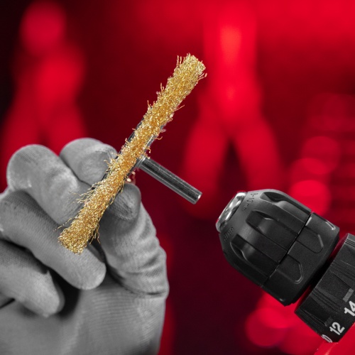 Щетка для дрели 100 мм, плоская со шпилькой, латунированная витая проволока Matrix фото 6