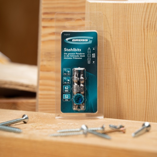 Набор бит двухстор., PH2-T30х45мм, PZ2-H4х45мм, сталь S2, 2 шт. Gross фото 11