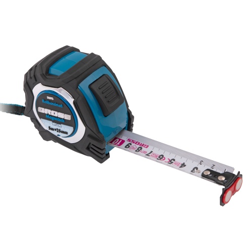 Рулетка Magnetisch 5 м х 25 мм,обрезиненный корпус,автоматическая фиксация,Нейлоновое покрытиеытие,зацеп с магнитом Gross фото 4