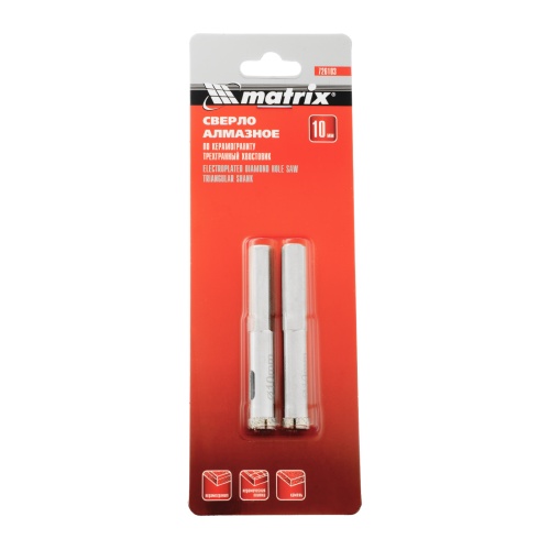 Сверло алмазное по керамограниту, 10 х 67 мм, трехгранный хвостовик, 2 шт Matrix фото 7