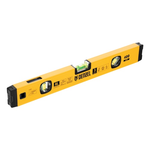 Уровень алюминиевый, магнит., фрезерованный, 3 глазка (1 зеркал.) 0,5 мм/м, 400 мм Denzel фото 11