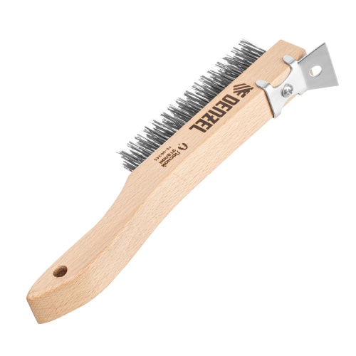 Щетка зачистная 4-х рядная, проволока из нержавеющей стали с деревянной ручкой скребок, EFP// Denzel фото 2