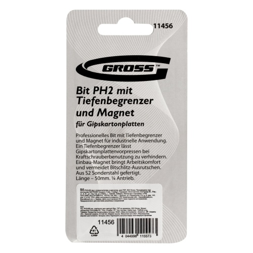 Бита PH2 x 50 мм с ограничителем и магнитом, для ГКЛ, S2 Gross фото 7