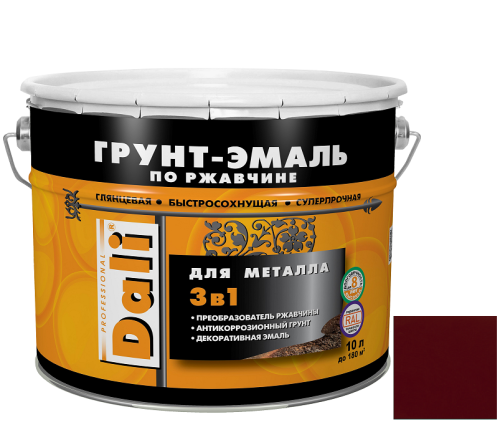 Грунт-эмаль по ржавчине Dali 3 в 1 гладкая RAL 3011 красно-коричневая 10 л Грунт-эмаль по ржавчине Dali 3 в 1 гладкая RAL 3011 красно-коричневая 10 л