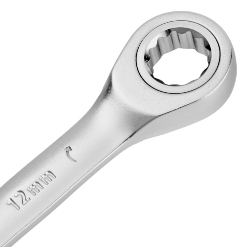 Ключ комбинированный трещоточный, 12 мм, CrV, матовый хром Denzel фото 4