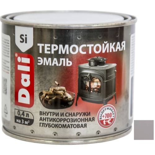 Эмаль термостойкая кремнийорганическая Dali 80207 антикоррозионная матовая серебряная 0,4 л Эмаль термостойкая кремнийорганическая Dali 80207 антикоррозионная матовая серебряная 0,4 л