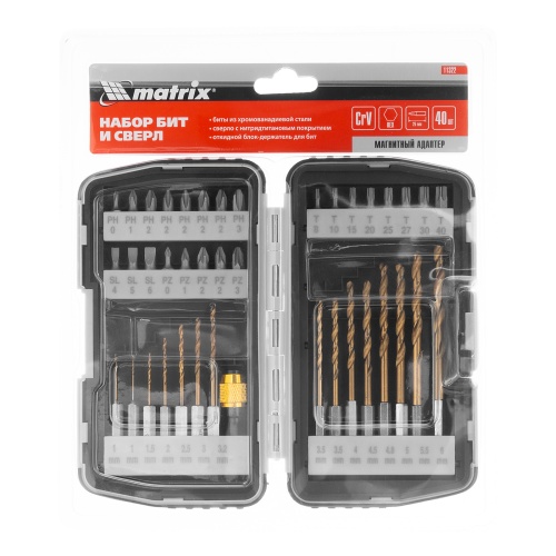 Набор бит и сверл, магнитный адаптер, CrV, пластиковый кейс, 40 шт. Matrix фото 11