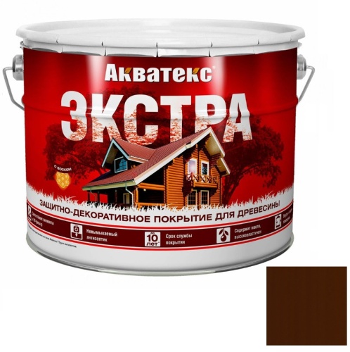 Покрытие алкидное защитно-декоративное для древесины Акватекс Экстра полуглянцевое Каштан 9 л