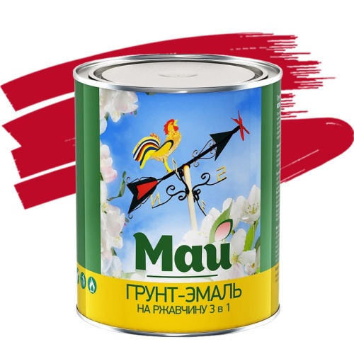 Грунт-эмаль по ржавчине Май 3 в 1 красная 1,9 кг