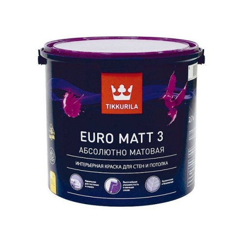 Краска латексная Tikkurila Euro Matt 3 глубокоматовая база C 2,7 л Краска латексная Tikkurila Euro Matt 3 глубокоматовая база C 2,7 л