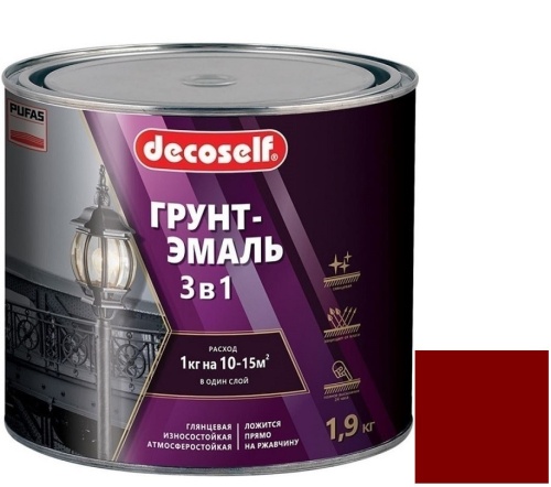 Грунт-эмаль Pufas Decoself 3 в 1 матовая красная 1,9 кг