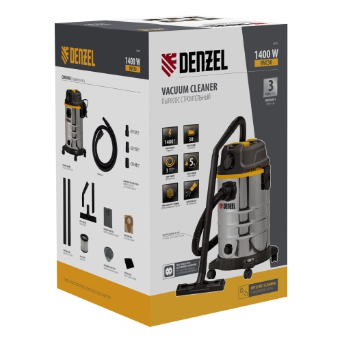 Пылесос строительный RVC30, 1400 Вт, бак 30 л, шланг 3 м, розетка с автосинхр. Denzel фото 24