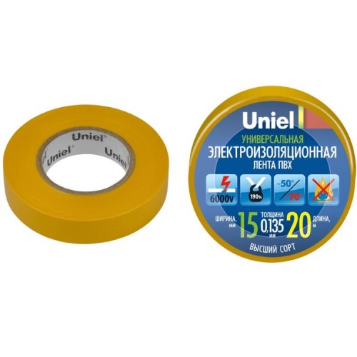 Лента изоляционная Uniel UIT-135P 20/15/10 Yel C2 C2 15 мм 20 м желтая фото 3