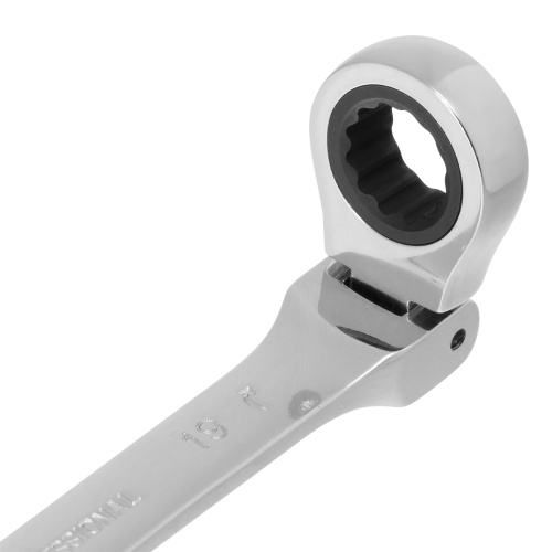 Ключ комбинированный трещоточный, 19 мм, CrV, шарнирный, зеркальный хром Matrix Professional фото 5