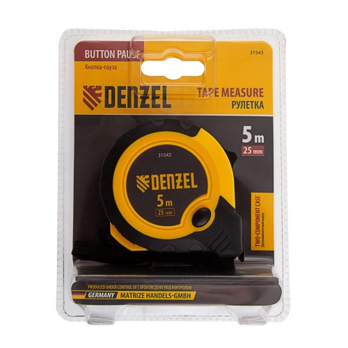 Рулетка 5м х 25мм, двухкомп. корпус, кнопка-пауза Denzel фото 8