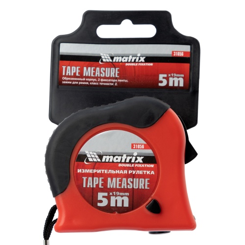 Рулетка Double fixation,5 м х 19 мм,обрезиненный корпус,двойная плавная фиксация Matrix фото 6
