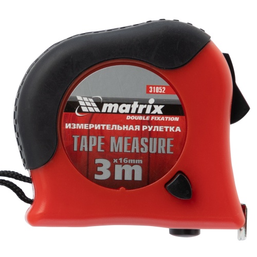 Рулетка Double fixation,3 м х 16 мм,обрезиненный корпус,двойная плавная фиксация Matrix фото 4
