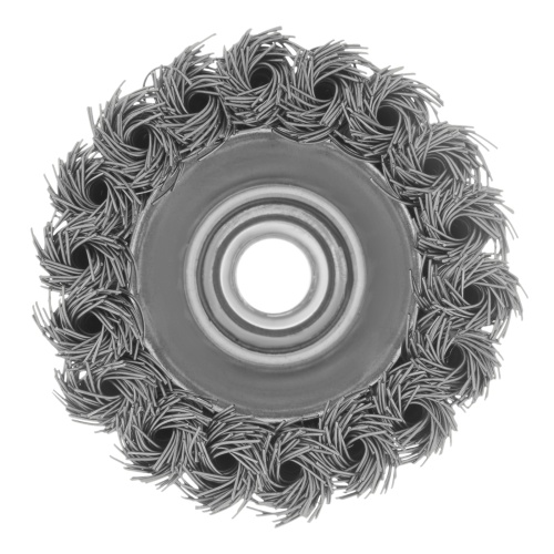 Щетка для УШМ, 75 мм, "Чашка", крученая нержавеющая проволока 0.5 мм, М14 Denzel фото 4