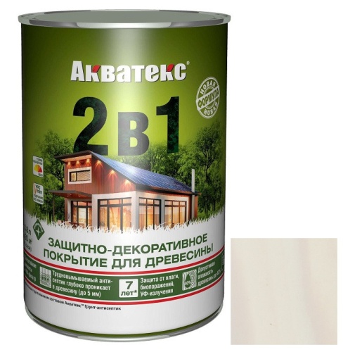 Покрытие алкидное защитно-декоративное для древесины Акватекс 2 в 1 полуматовое белое 0,8 л