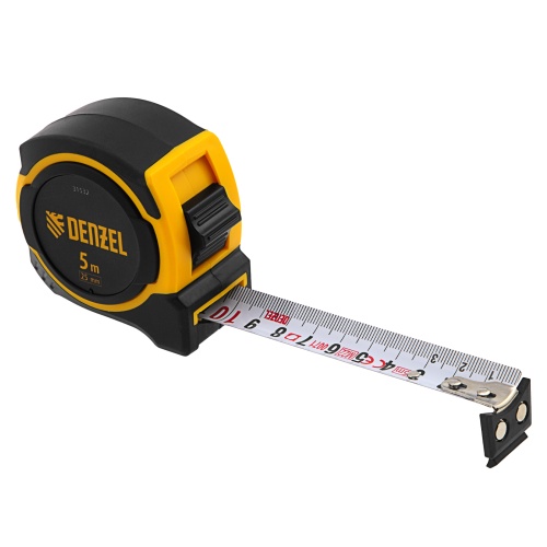 Рулетка 5м х 25мм, двухкомп. корпус, магнитный обрезиненный зацеп Denzel фото 4