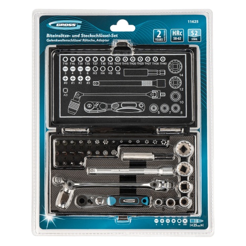 Набор бит и головок торцевых, 1/4, карданный ключ, трещотка, адаптер, S2, 37 шт. Gross фото 13