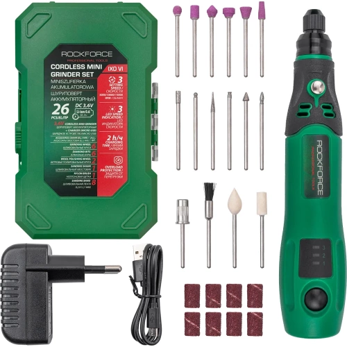Гравер аккумуляторный Rockforce 3.6V, Li-ion 600Ah в комплекте с насадками, набор 26 предметов RF-IXO VI(61455)
