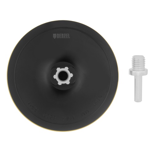 Тарелка опорная для дрели и УШМ с липучкой, 150 мм, твердая, с адаптером c М14 на d8 Denzel фото 2