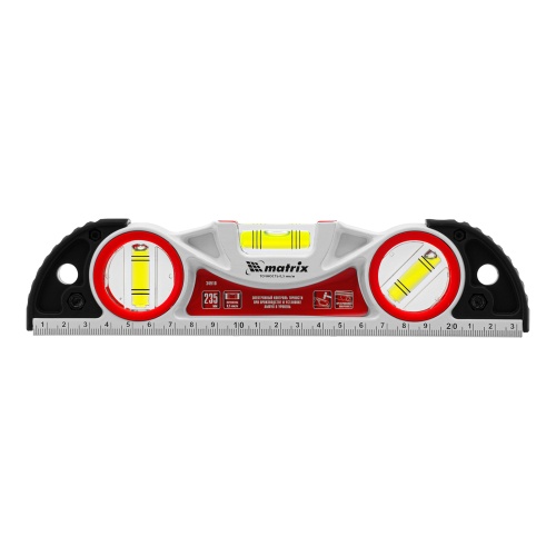 Уровень алюминиевый литой, фрезерованный, 3 глазка, две ударные площадки, 235 мм Matrix фото 3