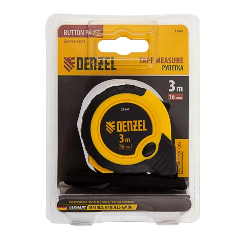 Рулетка 3м х 16мм, двухкомп. корпус, кнопка-пауза Denzel фото 8