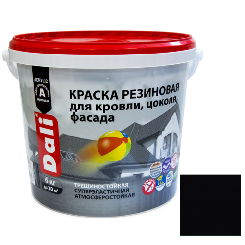 Краска резиновая Dali для кровли, цоколя,фасада черная 6 кг