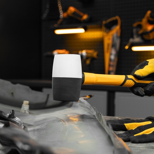 Киянка резиновая, 680 г, черно-белая, фибергласовая рукоятка c TPR покрытием Denzel фото 7