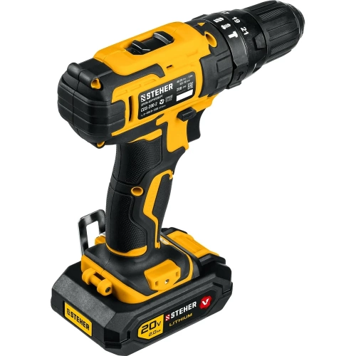 Ударная дрель-шуруповерт STEHER 20В, 2 АКБ 2Ач CDS-200-2 фото 4