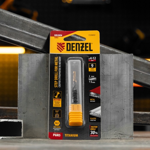 Сверло ступенчатое 4-5-6-7-8-9-10-11-12 мм, Р6М5, 6-гр. хвостовик Denzel фото 8