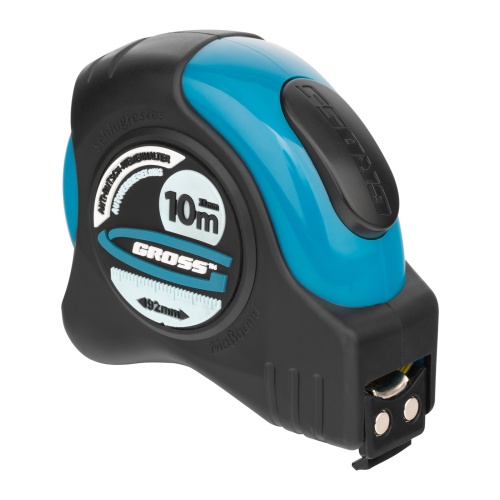 Рулетка "Schlagfest",10 м x 25 мм,магнитный обрезиненный зацеп,двусторонняя шкала,автоматическая фиксация Gross Рулетка "Schlagfest",10 м x 25 мм,магнитный обрезиненный зацеп,двусторонняя шкала,автоматическая фиксация Gross