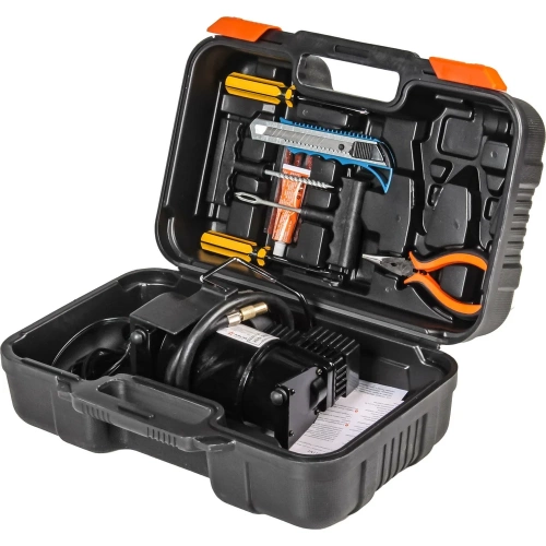 Компрессор AIRLINE TORNADO S с комплектом инструментов, в кейсе, 2 отвертки, ремкомплект для бескамерных шин, нож, плоcкогубцы CA-020-01N фото 4