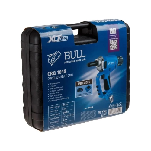 Аккумуляторный заклепочный пистолет BULL CRG 1018 в чемодане XLTpro, бесщеточный, 25 мм, 10000 Н, 1x4 А*ч 1304594 фото 7 Аккумуляторный заклепочный пистолет BULL CRG 1018 в чемодане XLTpro, бесщеточный, 25 мм, 10000 Н, 1x4 А*ч 1304594 фото 7