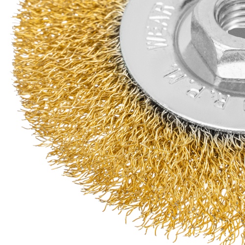 Щетка для УШМ, 100 мм, М14, плоская, латунированная витая проволока Matrix фото 4