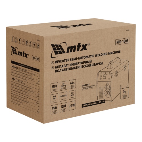 Аппарат инвертор. полуавтомат. cварки MIG-180S, 180A, ПВ 60%, катушка 5 кг MTX фото 5