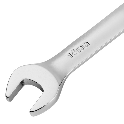 Ключ комбинированный трещоточный, 14 мм, CrV, матовый хром Denzel фото 3