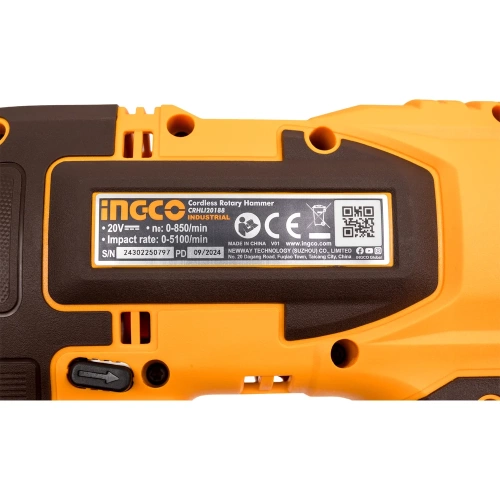 Аккумуляторный перфоратор INGCO 20В 1.8Дж без АКБ и ЗУ SUPER INDUSTRIAL CRHLI20188 фото 11 Аккумуляторный перфоратор INGCO 20В 1.8Дж без АКБ и ЗУ SUPER INDUSTRIAL CRHLI20188 фото 11