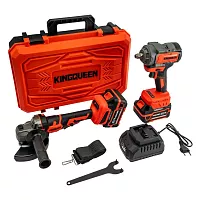 Набор KINGQUEEN 2 пред, 2 АКБ 21В, УШМ 125мм, Гайковерт 500Нм KQ-TS012