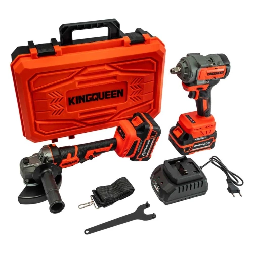 Набор KINGQUEEN 2 пред, 2 АКБ 21В, УШМ 125мм, Гайковерт 500Нм KQ-TS012 Набор KINGQUEEN 2 пред, 2 АКБ 21В, УШМ 125мм, Гайковерт 500Нм KQ-TS012