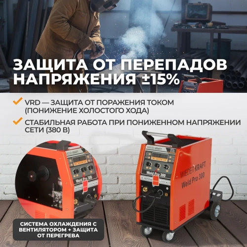 Сварочный инверторный аппарат WIEDERKRAFT 300A 380В MIG/MAG/MMA/Lift TIG горелка 24AK WELD Pro 300 фото 6