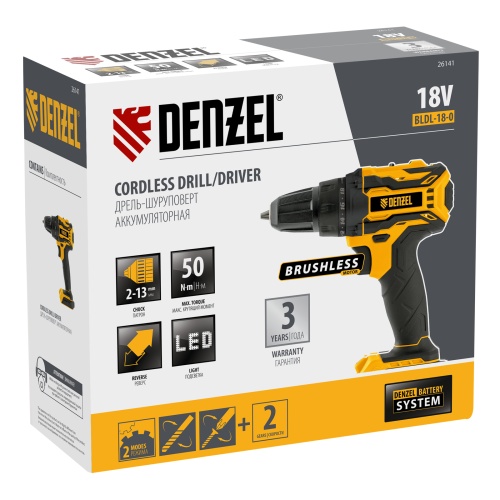 Дрель-шуруповерт аккумуляторная, бесщет. BLDL-18-0 Li-Ion, 18 В Denzel фото 12