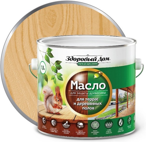 Масло деревозащитное Здоровый дом для террас и полов Дуб 1,8 л